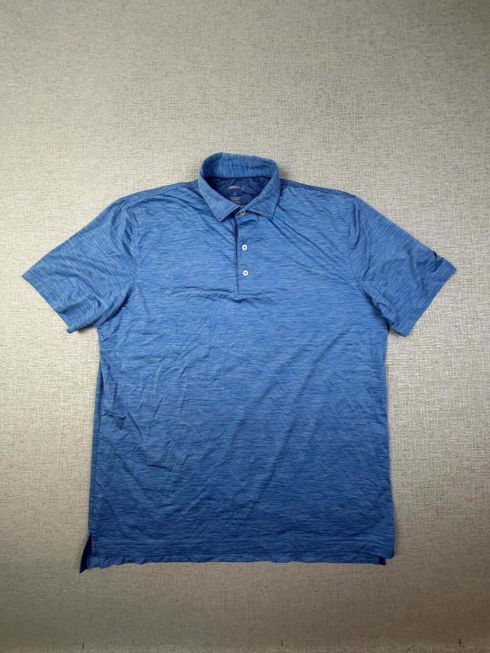 johnnie-O Men’s Large Blue Striped Golf Polo Course Sleeve Logo Performance